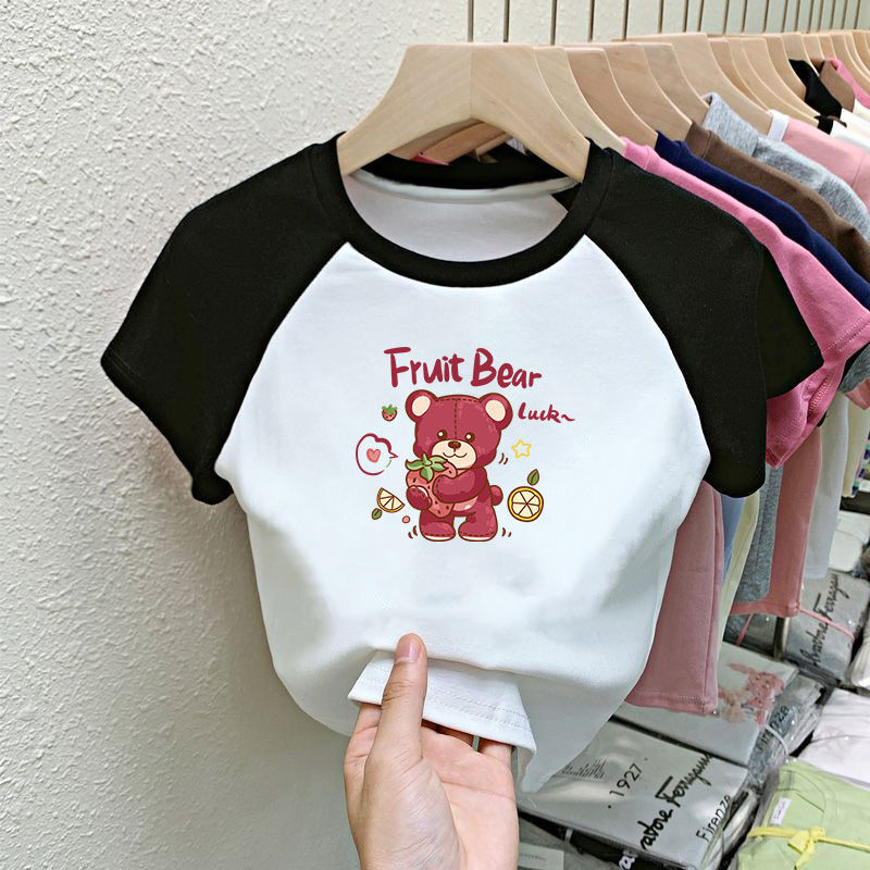 Ddmyshoesvip Girls Short Sleeved New Middle And Big Boys Spring Summer Pure Cotton Cartoon Children S T Shirt Strawberry Bear Top Summer