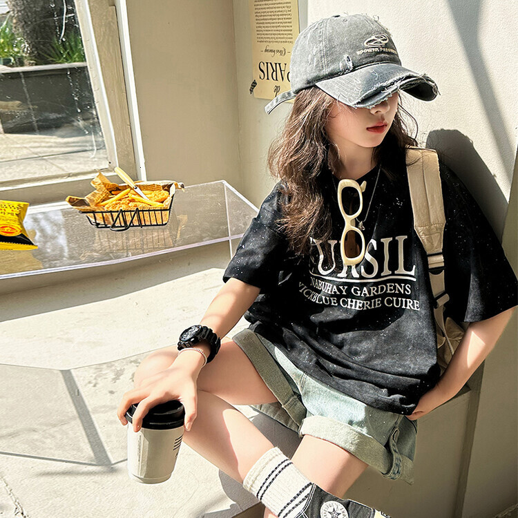 Ddmyshoesvip Girls Short Sleeved Summer New Internet Celebrity Explosive Street Top Medium And Large Half Sleeve Western Style Loose Children S Long T