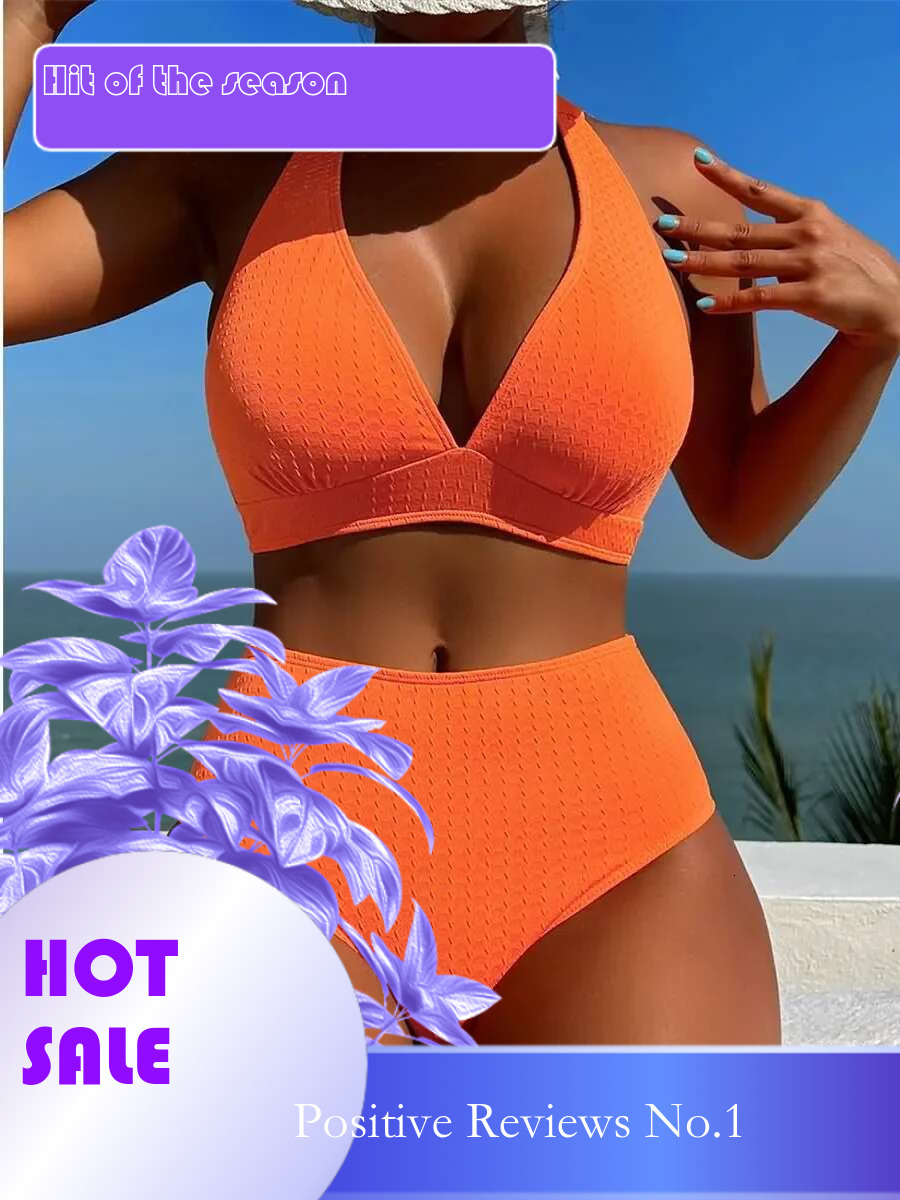 Dongdumaoyi Sexy V Neck Bikini Set High Waist Swimsuit Women Orange Black Push Up Rib Swimwear Summer Bathing Suit Bikinis Beachwear