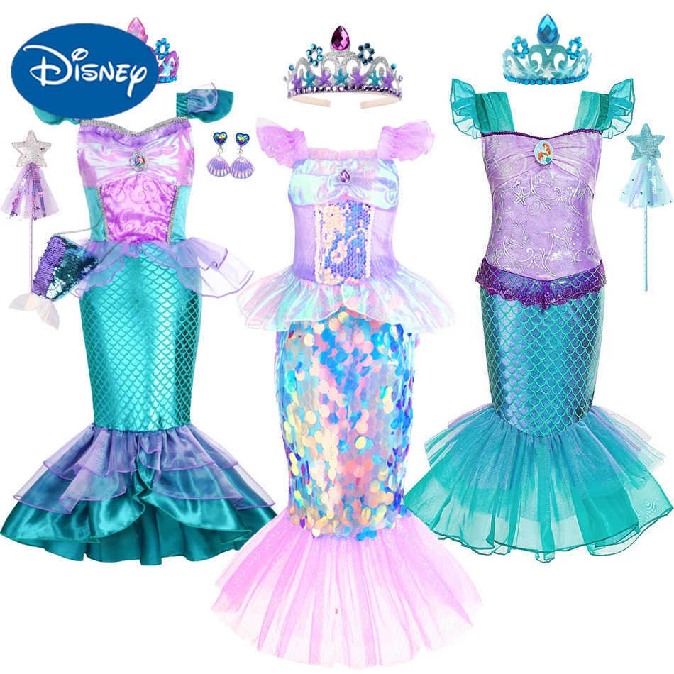 Disney Mermaid dress girl charm princess role-playing sequin glitter costume girl fish beauty birthday party Halloween costume X250408