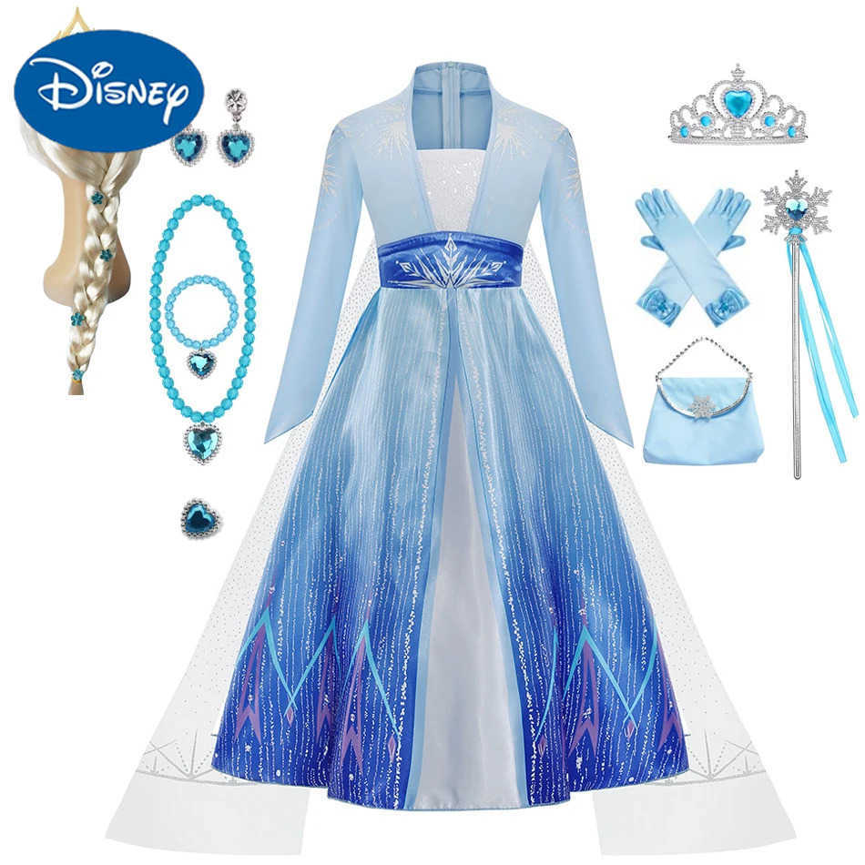 Disney Elsa Girls Birthday Party Dress Blue Long Sleeve Carnival Dress Childrens Princess Dress X2504081