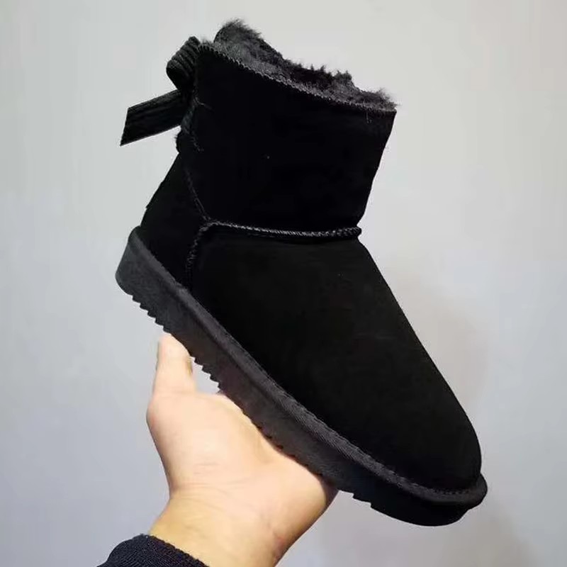 Designer shoes high quality genuine cowhide affordable luxury boots bow keep warm outdoor snow boots for woman size 34-43