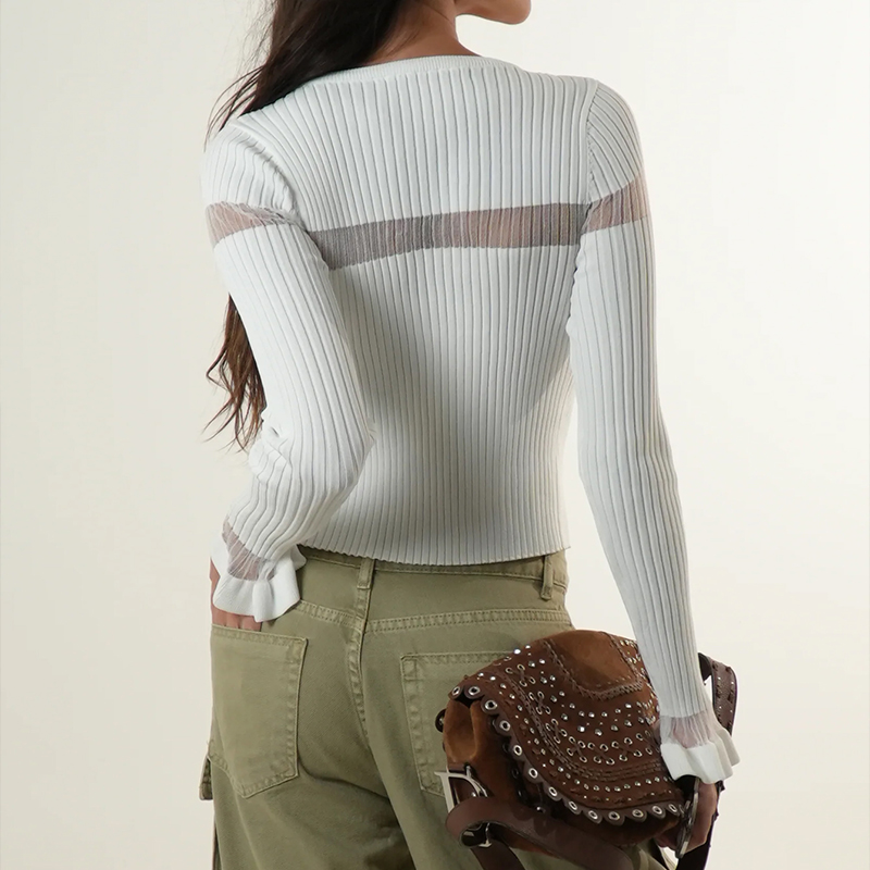 Fall women clothes, women's solid color half cardigan, round neck, long sleeve, street style sweater, ruffles, business casual outfits women---TV