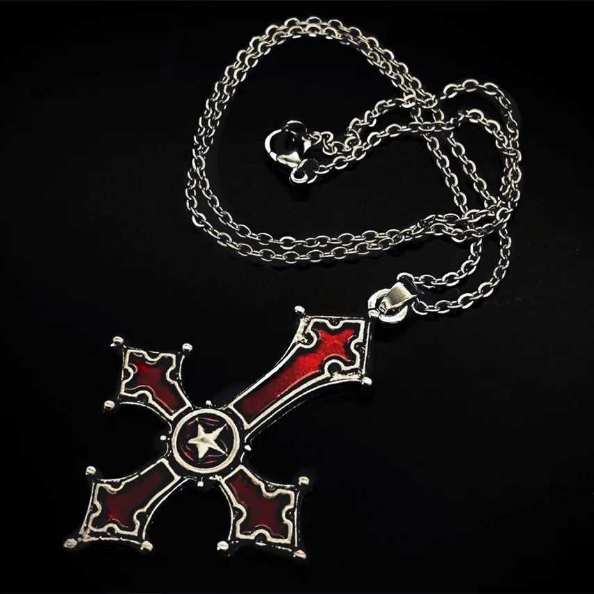 Fashion Punk Red Cross Necklace for Women Gothic Dark Alloy Pendant Choker Chains Trendy Personty Accessories Gifts WholesaleC250407