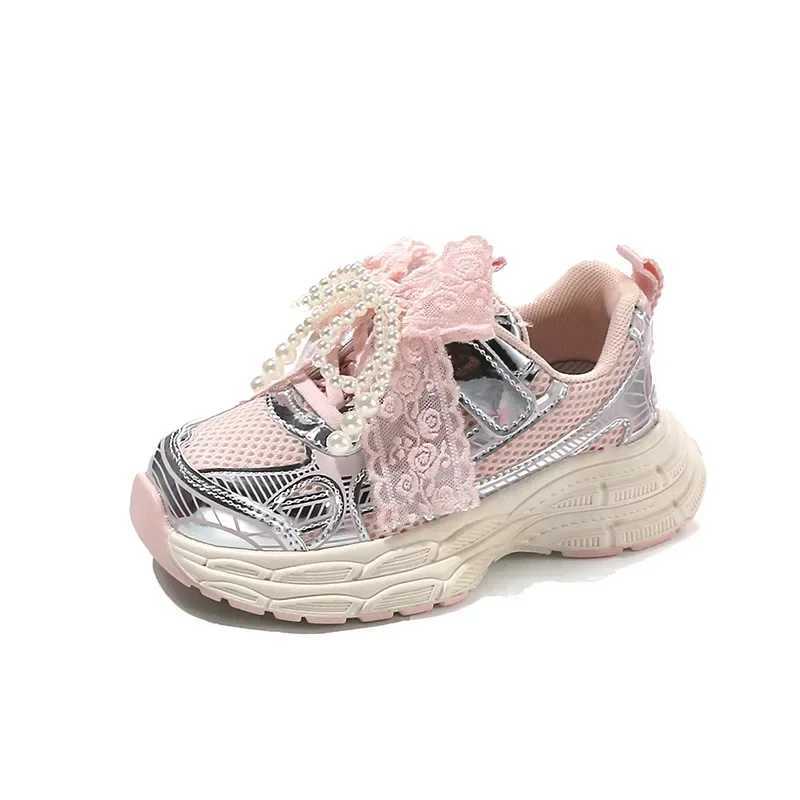 Girls sports shoes with sweet mesh bow childrens running shoes breathable 2025 new fashion childrens sports shoes princess snow shoes cute W250407