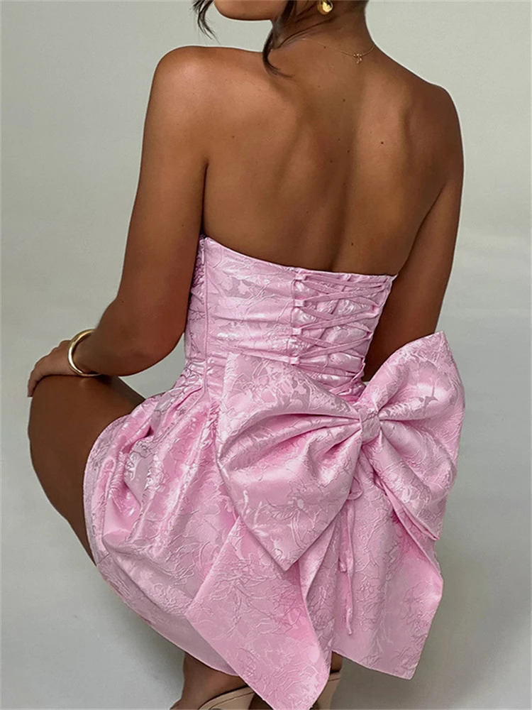Ladies Autumn Evening Birthday Party Dress Womens Sleeveless and Backless Bow Mini Dress Nightclub Dress Autumn Set 250403