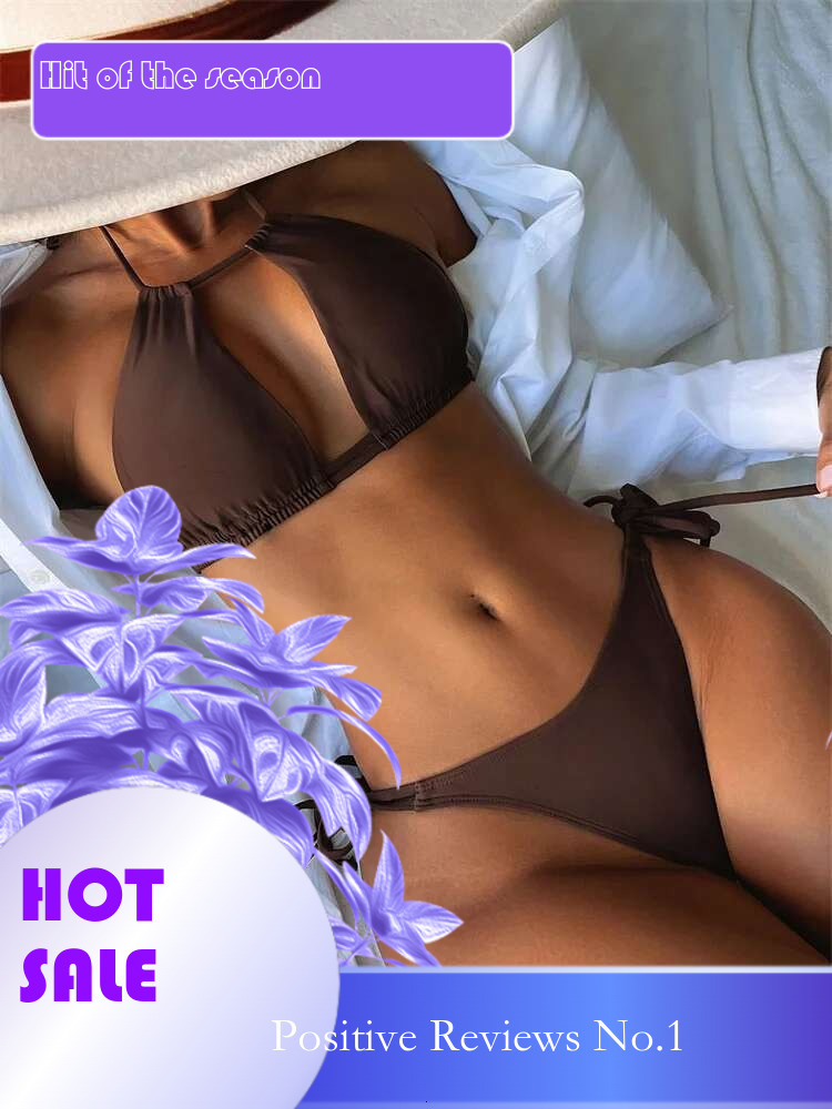 Dongdumaoyi Sexy Bikini Women Black Brown Halter Hollow Out Push Up Micro Swimsuit Brazilian Bathing Suit Tie Side Triangle Swimwear