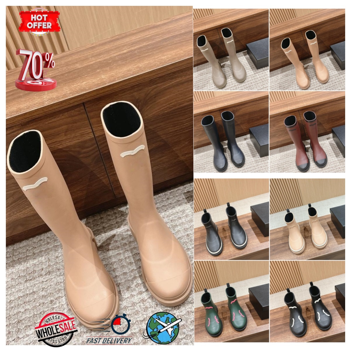 rain boots designer Knight Winter For Women knee high Brand Rubber Over The Knee Long Boots Thick Sole High thigh Black cow booties