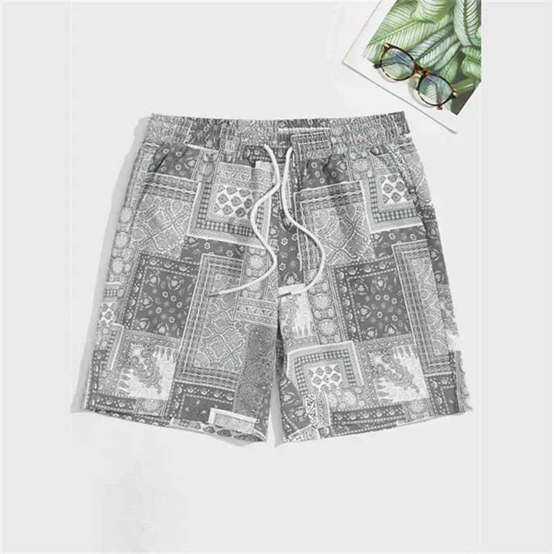 Mens Hawaiian shorts 3D printed swim trunks Trend Bandana Graphic Beach shorts summer loose casual streetwearXJ250407
