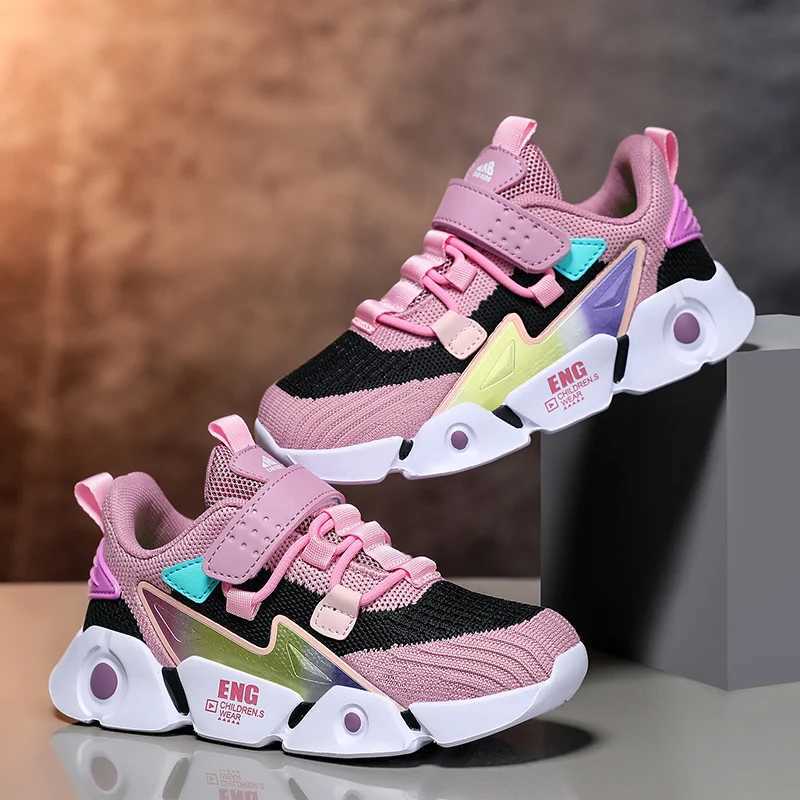 2024 Autumn Girls Casual Shoes Light Mesh Sports Shoes Childrens Summer Youth Cute Sports Socks W250407
