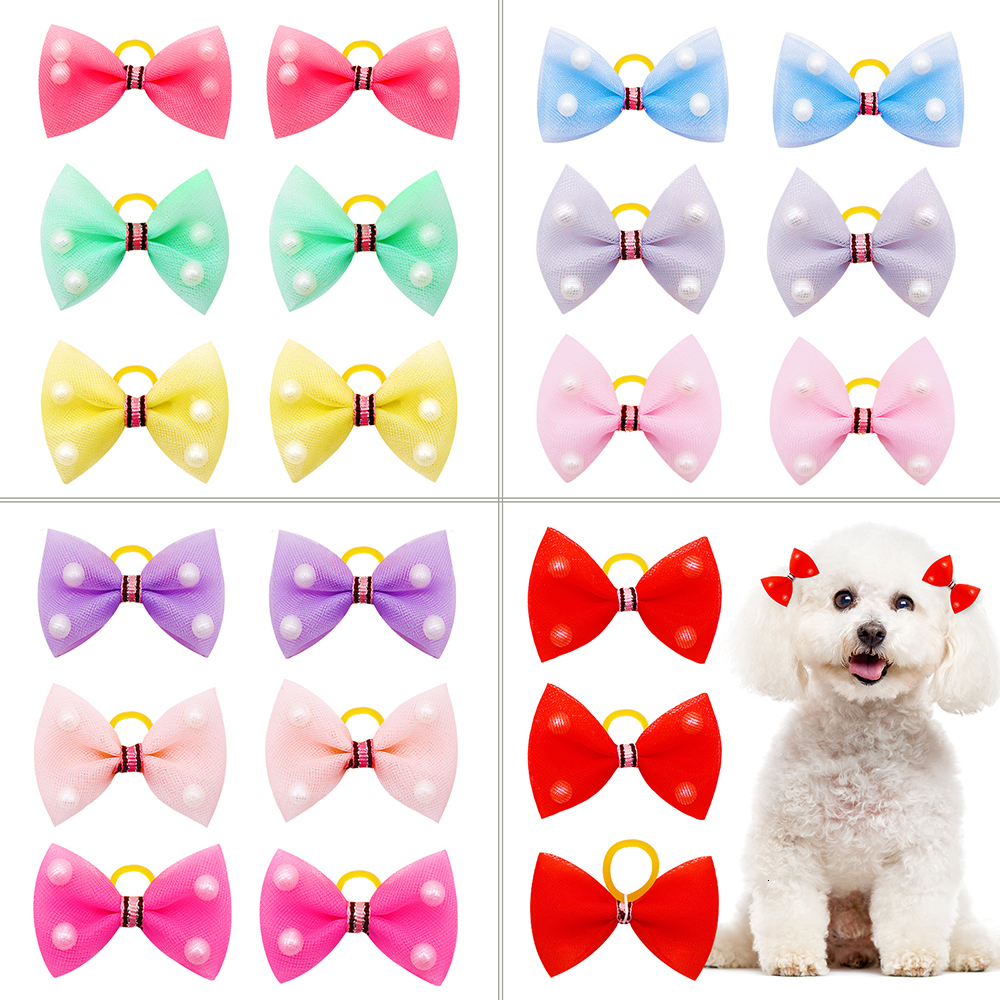 20pcs Lace Pet Dog Hair Bows for Small Dogs Flower Dog Bow Dogs Girls Rubber Band Bows Pet Hair Grooming Accessories Supplier