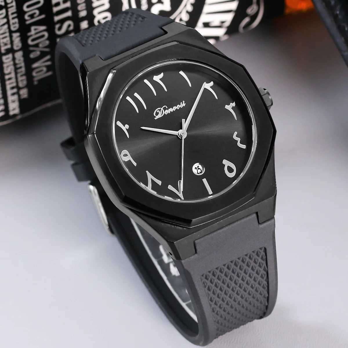 Middle East Arab Digital Creative Mens Watch Luxury Brand Quartz Fashion Silicone Watch Mens Gift Watch Reloj Hombre Y250407