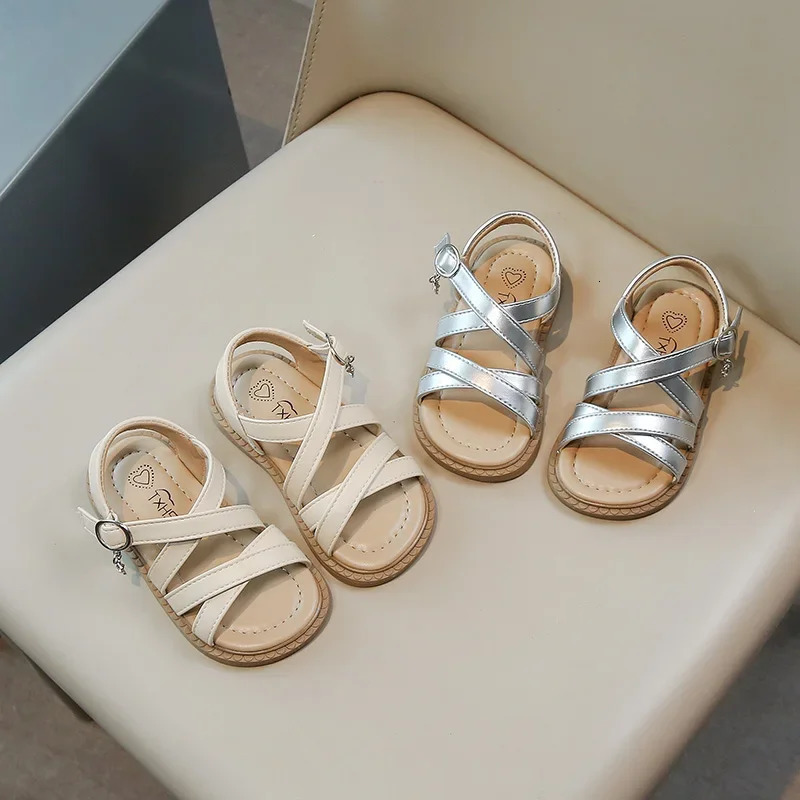 2025 Summer Childrens Sandals Kids Roman Beach Shoes Fashion Kids Girl Causal Stylish Beach Experience Sweet Roman Sandals 250407