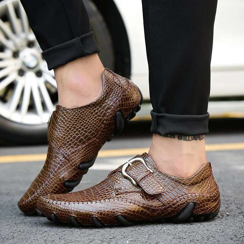 Crocodile Skin Loafer Men Genuine Leather Slip-On Moccasins Handmade Male Outdoor Casual Shoes Drive Walk Leisure