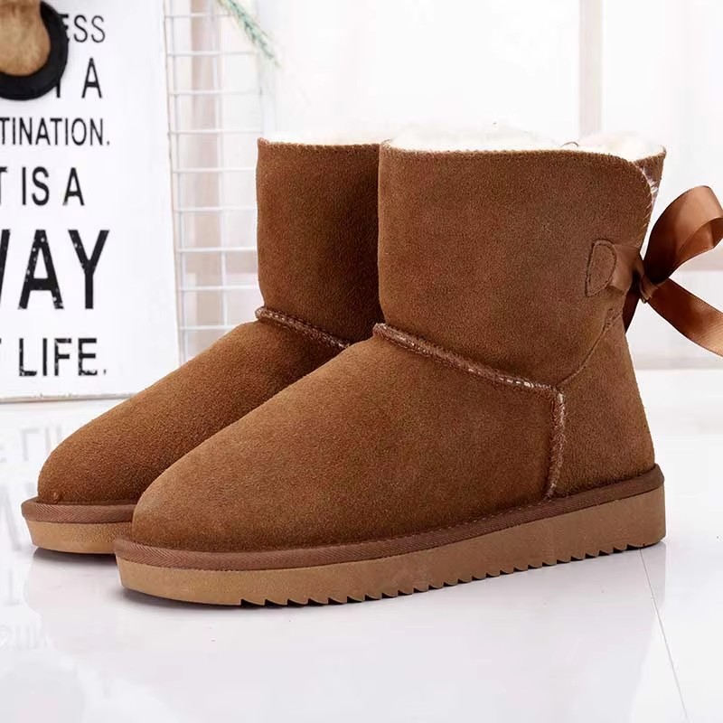 Designer shoes high quality genuine cowhide affordable luxury boots bow keep warm outdoor snow boots for woman size 34-43