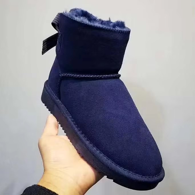 Designer shoes high quality genuine cowhide affordable luxury boots bow keep warm outdoor snow boots for woman size 34-43