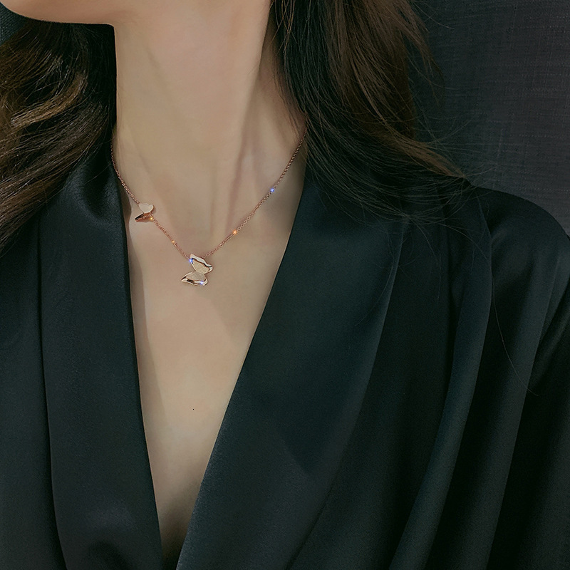 A stylish titanium steel butterfly necklace for women, with neck lock bone chain that does not fade and is a trendy accessory