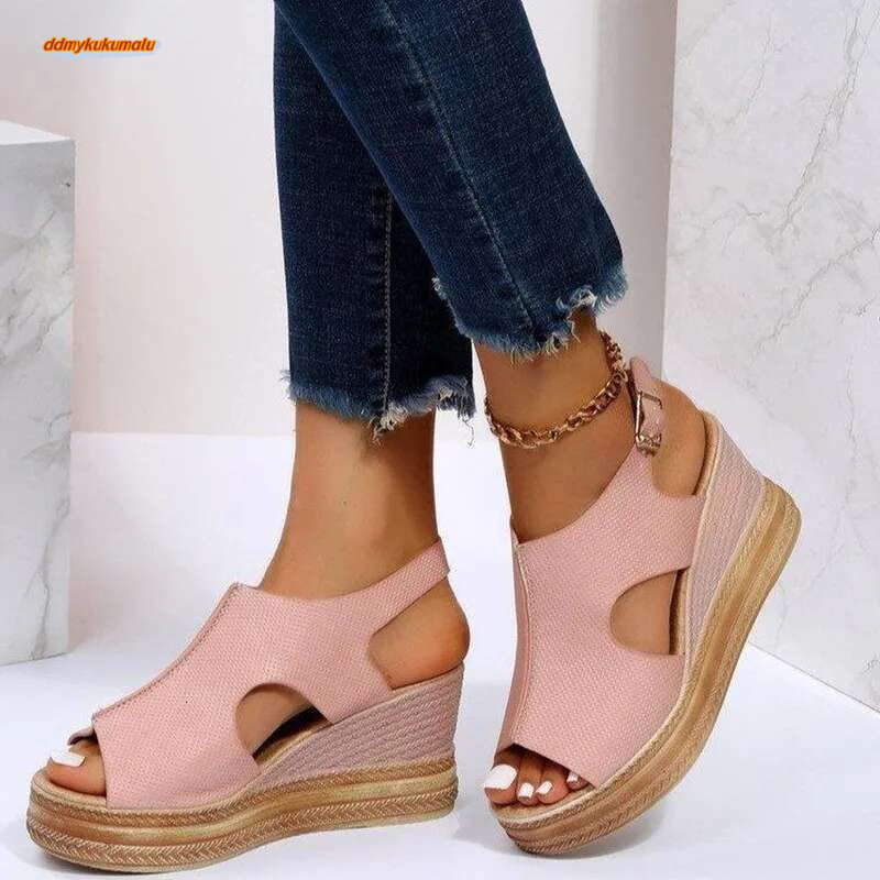 2023 New Casual Wedge Comfy Open Toe Glitter Color Golden Women's Summer High-heeled Sandals Sandalias De Mujer ddmykukumalu