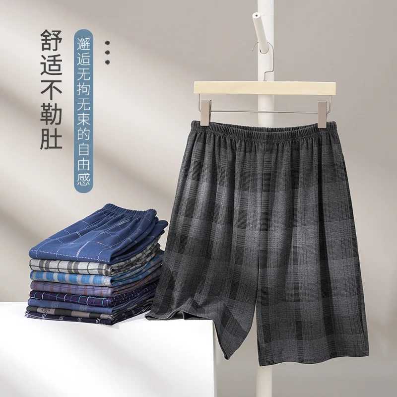 Summer New Cotton Plaid Pajamas Pants Adluts Home Loose Cotton Pajamas Mens Pajamas Elastic Waist Breathable Pj ShortsXJ250407