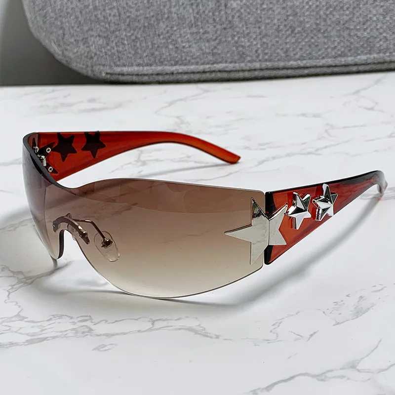 New Womens Fashion Y2K Sunglasses Star Decoration Large Frame Sunglasses Outdoor Sports Bike Glasses UV400 Gafas De Sol W250408