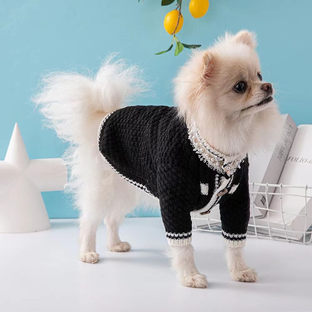 Luxury Dog Clothes Designer Warm Dog Apparel Warm Pet Sweater with Classic Brooch for Small Medium Dogs Cat Holiday Puppy Costumes Soft Fall Winter Pe