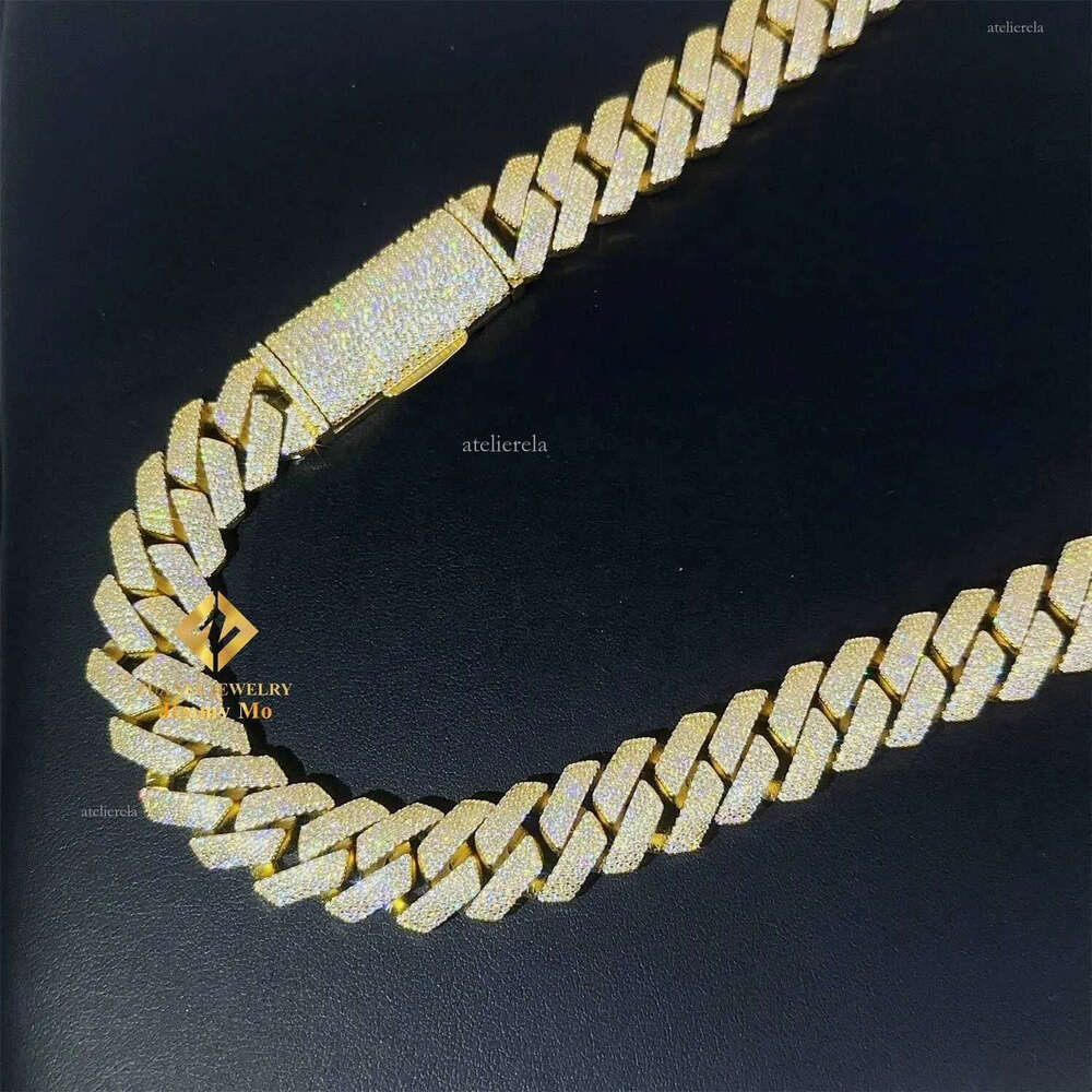 2023 Pass Dia Tester Iced Out 15mm 4 Row Sier 14k Real Gold Plated Vvs1 Moissanite Cuban k Chain Necklace Men