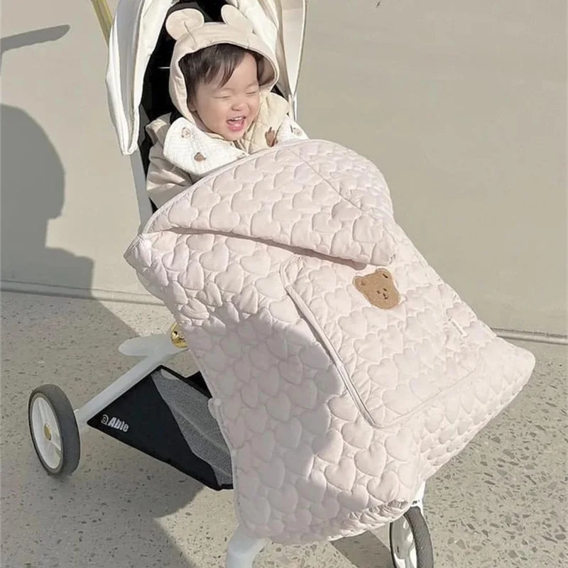 Windproof Baby Stroller Blanket Thick Fleece Sling Cover Bear Bunny Winter born Swaddle Wrap Hooded Infant Sleeping Quilt 250408