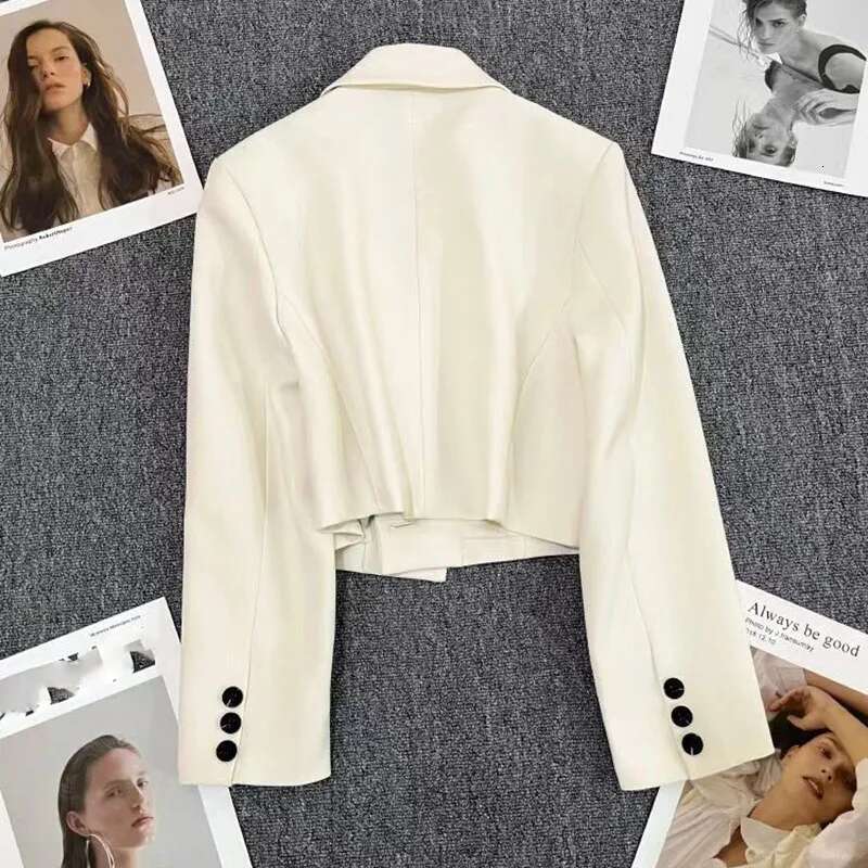 Xpqbb Black Cropped Blazers Woman Trend 2024 New All-Match Notched Collar Crop Jacket Women Korean Chic Single Button Suit Coat