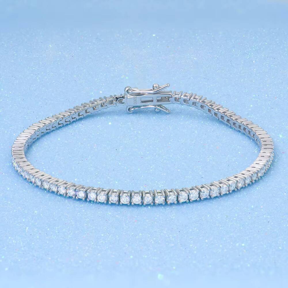 High-End Moissanite Tennis Chain 2-6mm Girls Jewelry Bracelet Fashionable Handmade Foreign Trade Accessory