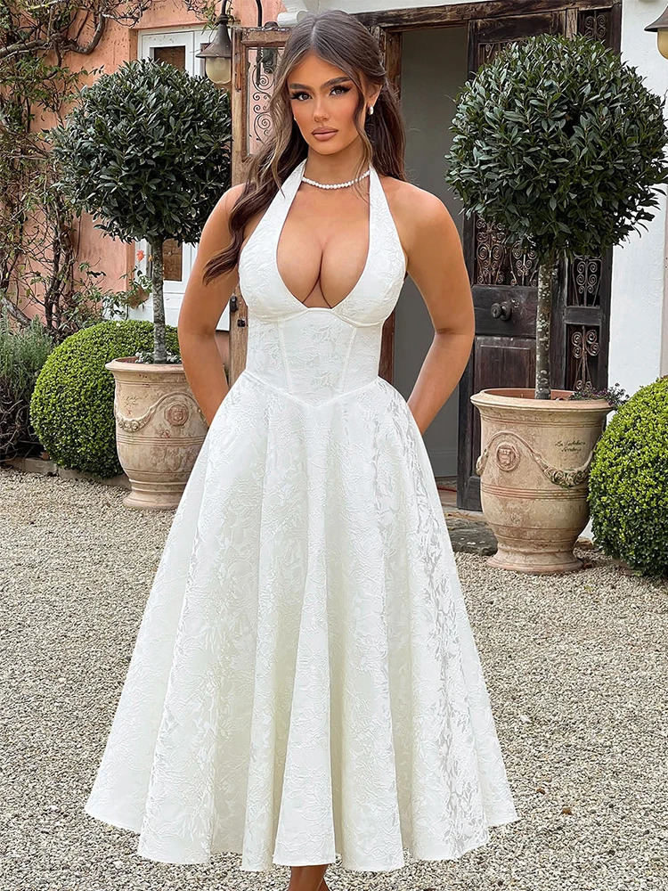 Sexy embroidered deep V-waist dress with elegant ladylike style cross-border sleeveless womens dress Y2K clothing 250408