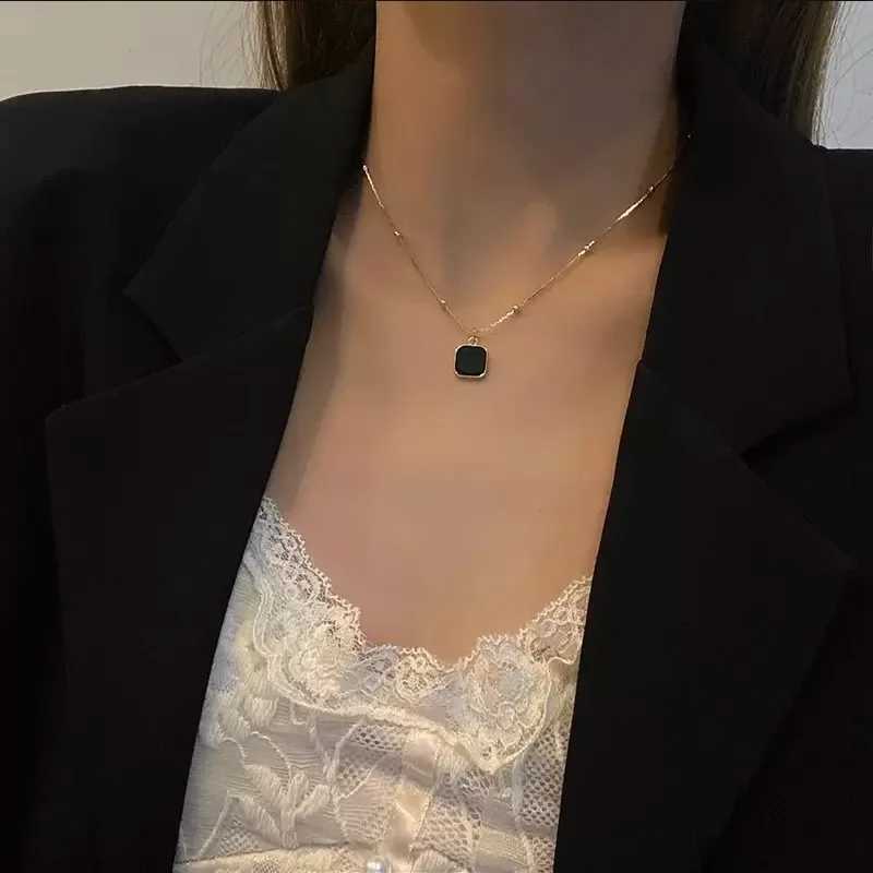 Stainless Steel Necklaces Black Exquisite Minimst Square Pendant Choker Chains Fashion Necklace For Women Jewelry Party GiftsC250407