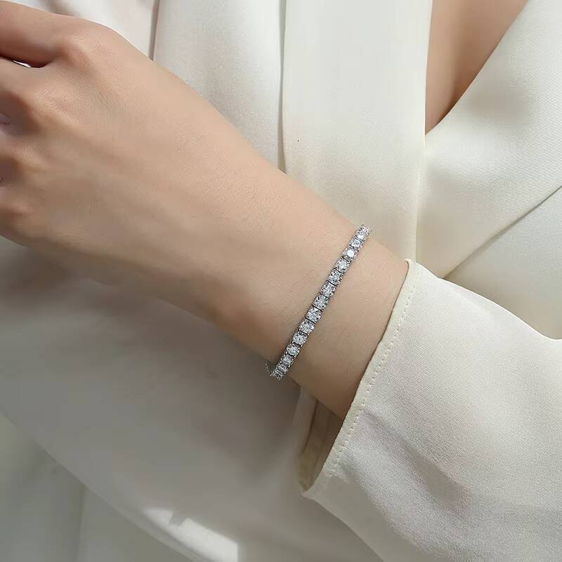 S925 Silver Round Moissanite Bracelet White Color Women Jewelry Bracelet with GRA Certificate 20cm Length Tennis Chain Bracelet