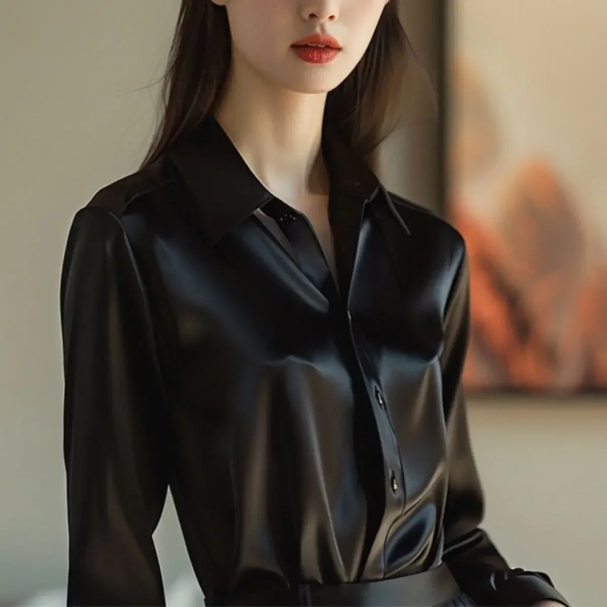 Summer and Autumn Silk Shirt Womens Retro Shirt Long Sleeve Button Office Shirt Womens T-shirt Womens Casual Shirt 250402