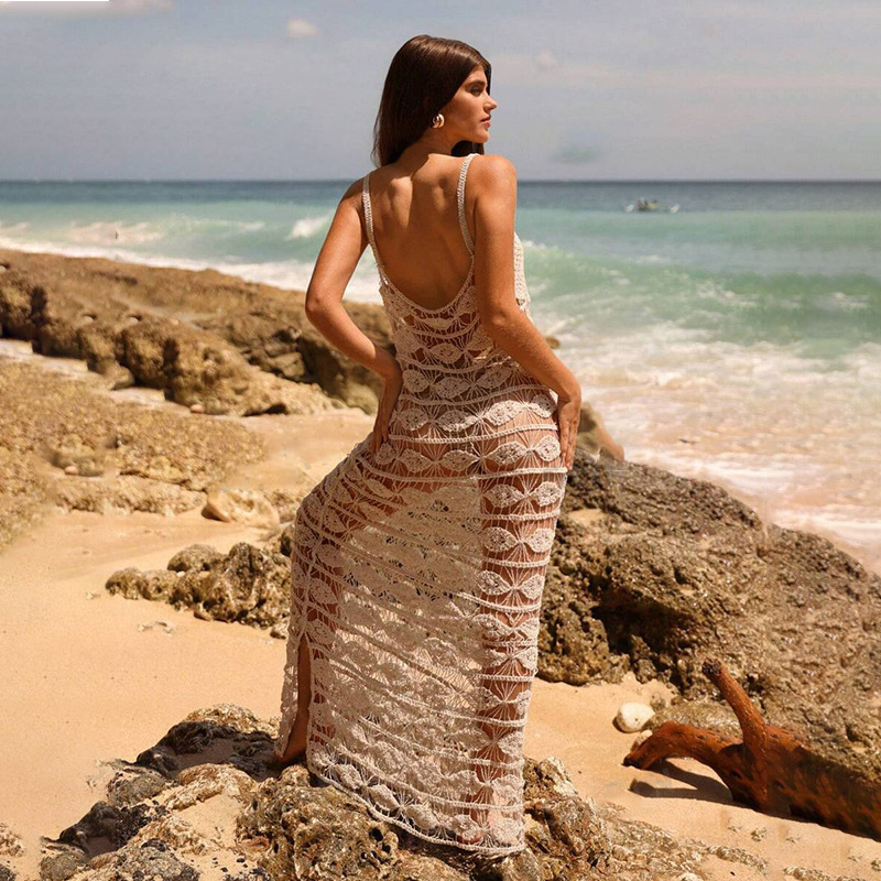 2025 New Sleeveless Hollow Knitted Beach Skirt Bikini Hoodie Skirt Sunscreen Beach Dress