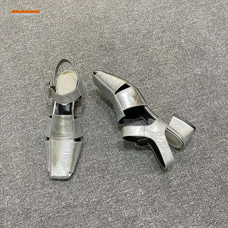 Summer Sier Leather Broad Band Hollow Out Women Sandals Pumps Design Cover Toe Buckle Strap Gladiator Roman Shoe ddmykukumalu