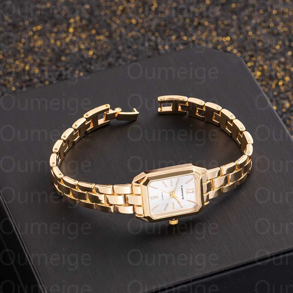 Luxury Top Gold Watch Womens Elegant Small Square Dial Womens Quartz Watch Simple Fashion Womens Watch Zegarek DamskiT250408