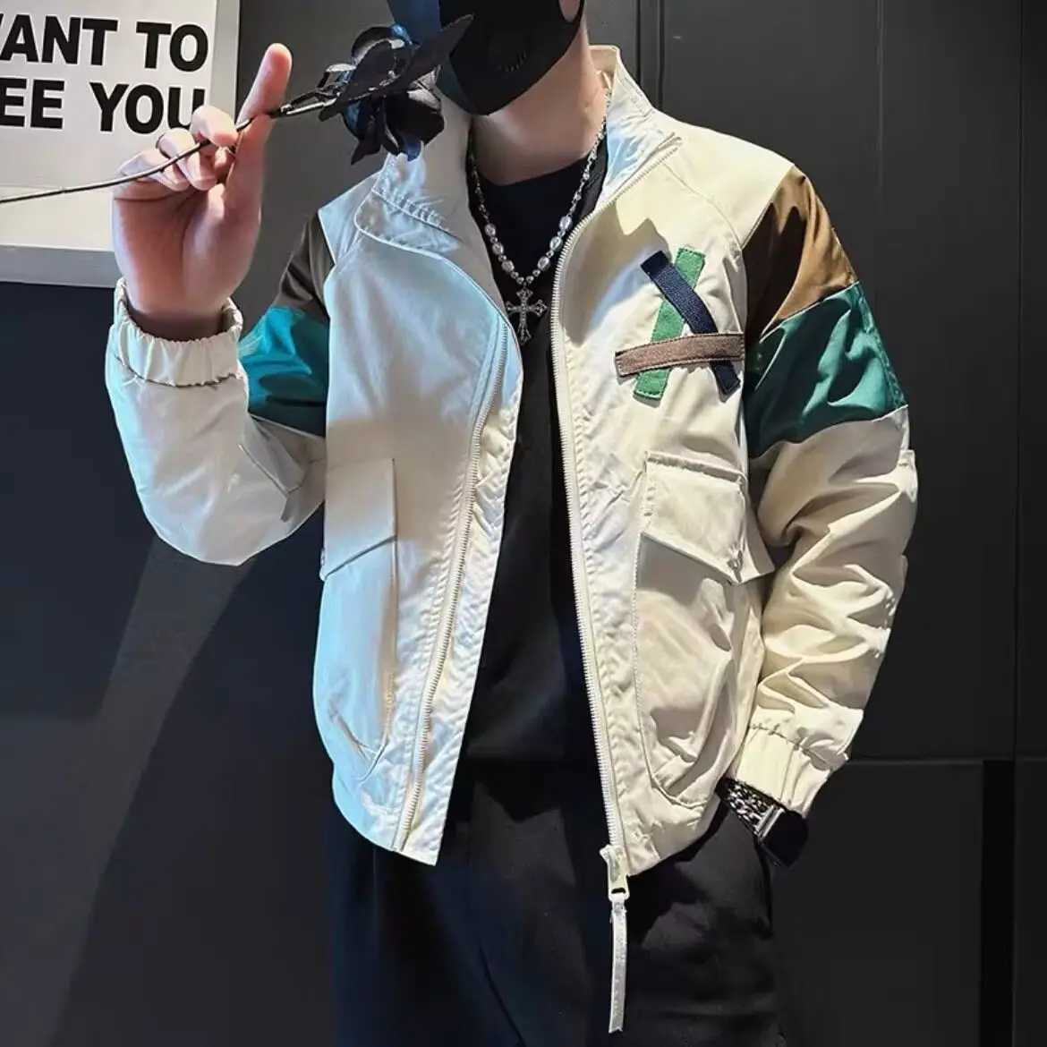 Mens spliced jacket new trend brand jacket cool and fashionable mens casual top M250408