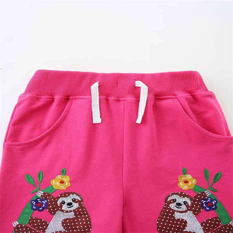 Jumping Meters 2-7T Summer Shorts For Boys Girls Pockets Sloth Applique Baby Drawstring Toddler Short Pants Fashion Kids Clothes 250408