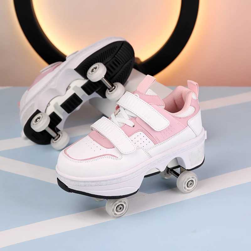 Childrens roller sports shoes with 4-wheel skateboard adult running and parkour shapeshifting shoes W250407