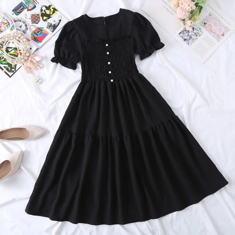 MERI AMMI 12-19 Year Teenage Girl Clothing Sweet Petal Sleeve Dress Youth High School College Student 250408