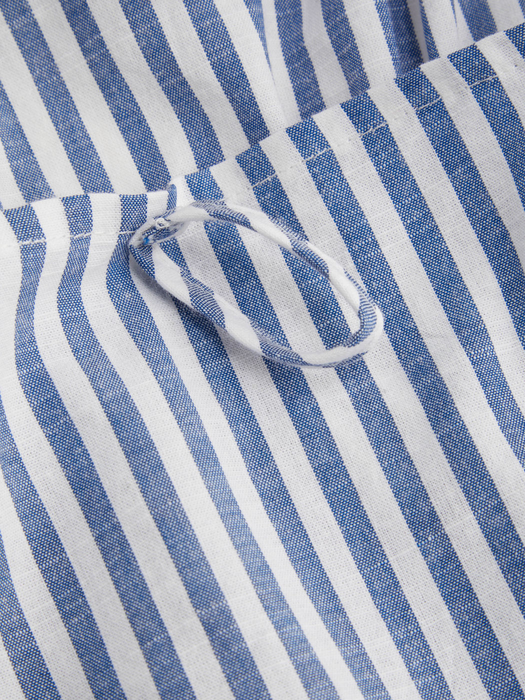 Women's White and Blue Striped Midi Shirt Dress Cotton-blend Collar Split Knotted Cap Sleeves Work Dress