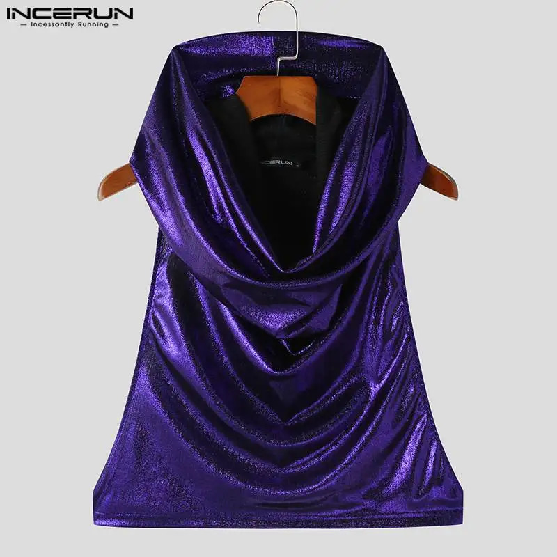 Mens Tank Top Sparkling V-neck Sleeveless Solid Irregular Vest Street Clothing Party Fashion Mens Crop Top S-5XL INCERUN 250402