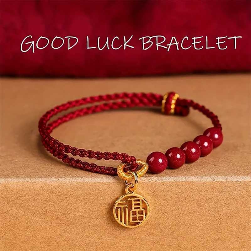Lucky Peach Bloss Transfer Bead Bracelet for Wen Men Handmade Braided Rope Adjustable Bracelet Couple Jewelry GiftsC250408