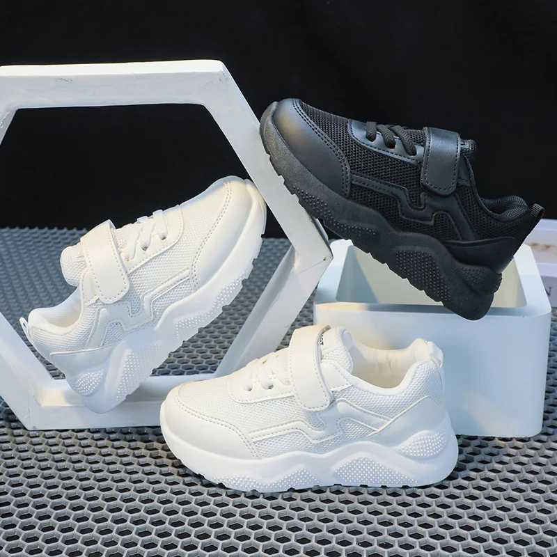 2025 new soft breathable hook and loop white boys and girls sports shoes cute Korean sled uniform school shoes W250407