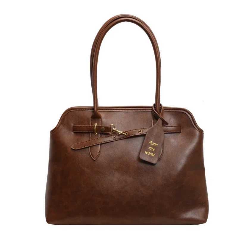 Vintage Large Capacity PU Leather Tote Bag for Women 2024 Autumn Trend Brown Lady Commuter Handbag Females Travel Shoulder BagC250408