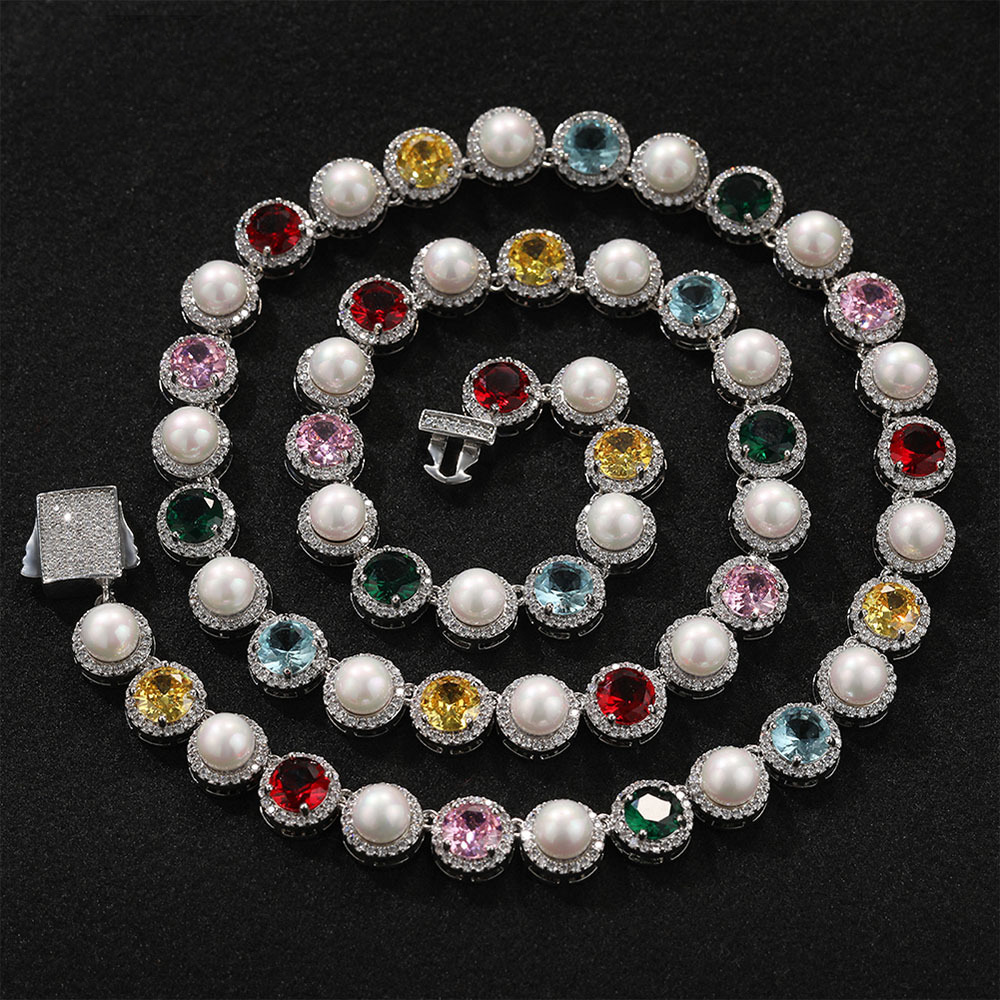 10mm Colorful Rock Candy Pearl Choker Chain Necklace Bracelet Men Women Jewelry Set