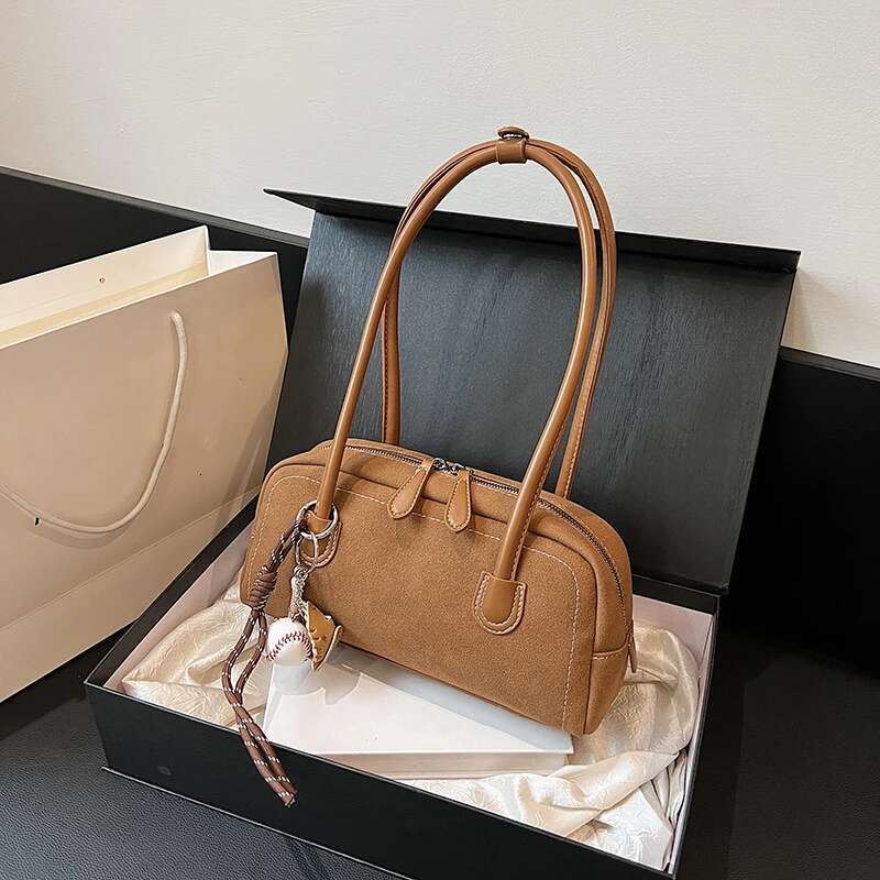 Shoulder Fashionable handbag Women New Multi Pocket Underarm Faux Suede Solid Color Handbag Zipper Satchel Bag for Work Shopping
