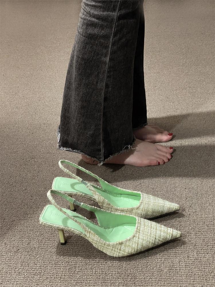 Women's small fragrant style pointed toe stiletto sandals new style for spring and summer versatile single shoes elegant French style fashionable