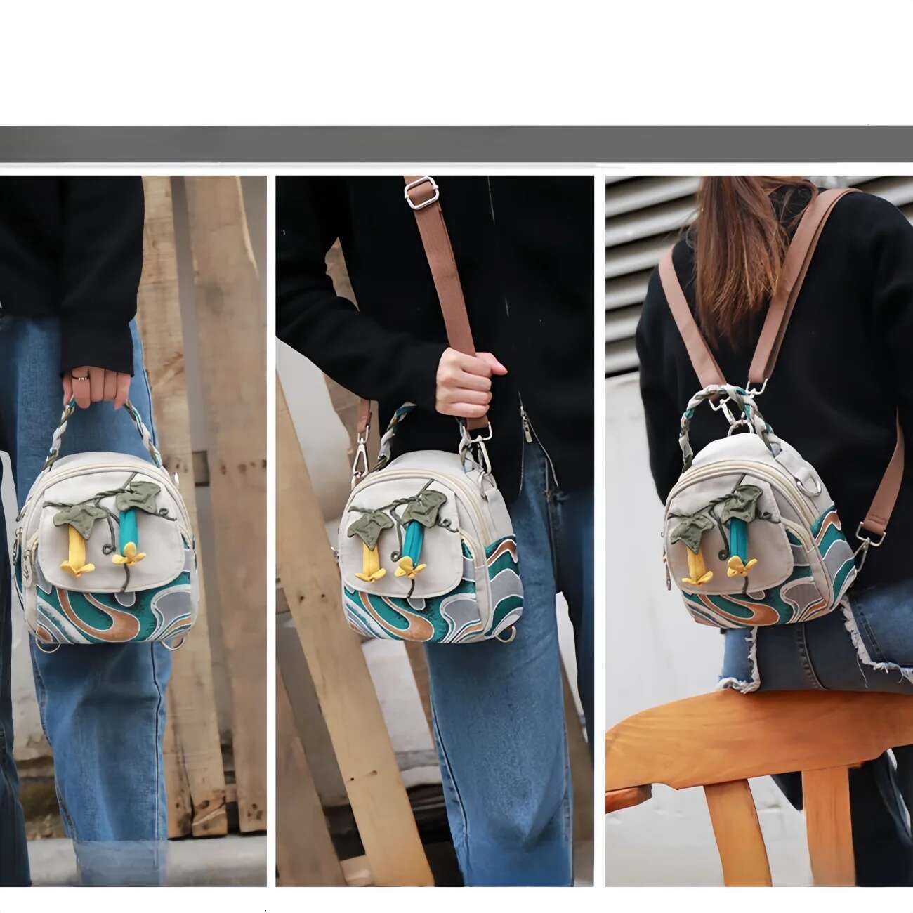 Morning Glory Multi Layered Canvas Handbag, Birthday Gift For Girlfriend And Mother