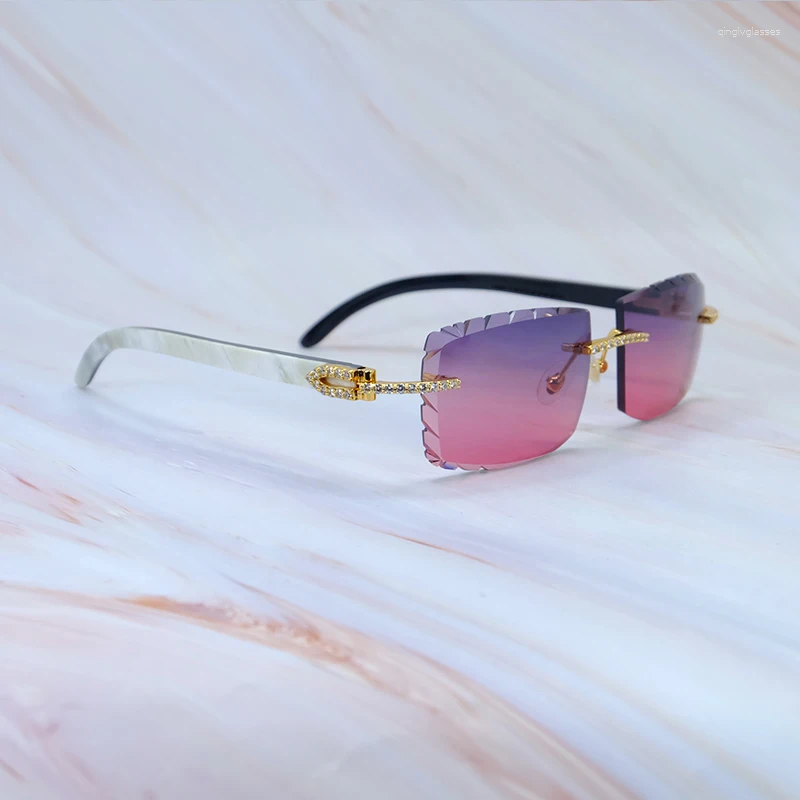 Sunglasses Iced Out Sun Glasses Dia Cut Stylish Rhies Carter Eyewear Fashion Black Buffalo Horn Vintage Y2K Glasses012